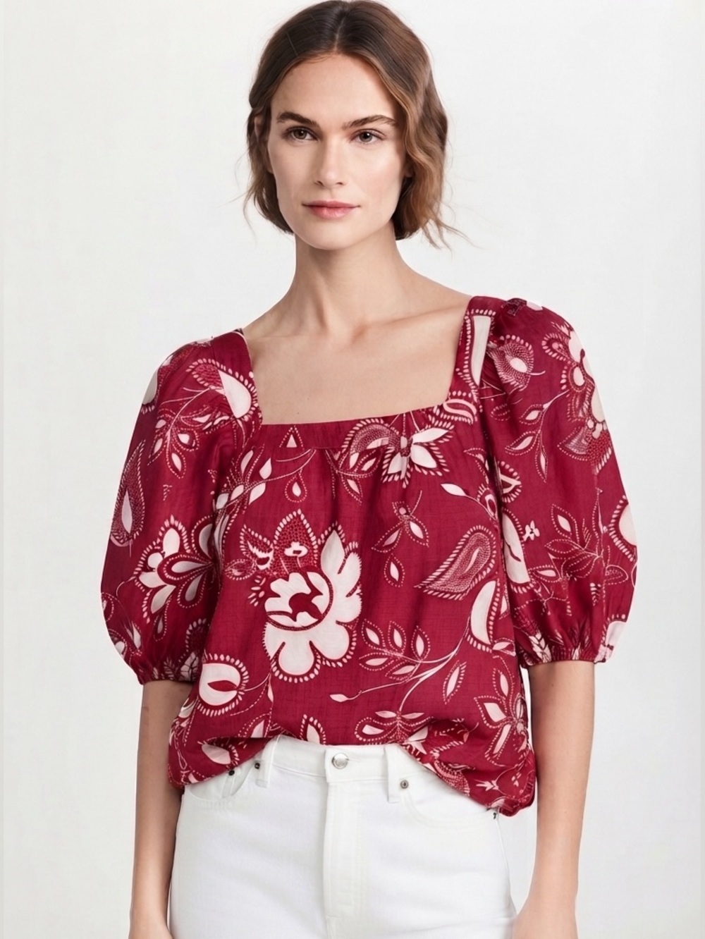 LIKE NEW Ann Taylor Loft Floral Square-Neck Puff Sleeve Top